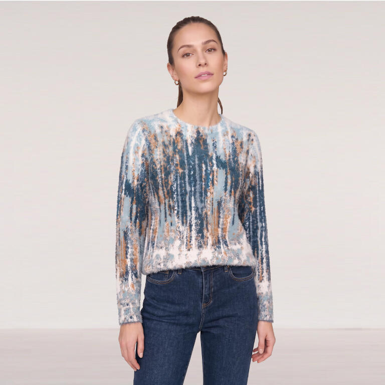 Jersey Fino de Manga Larga con Estampado Artístico Pincelado