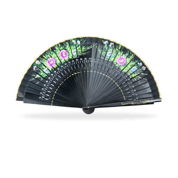 Abanico de madera pintado a mano 2 caras 23cm