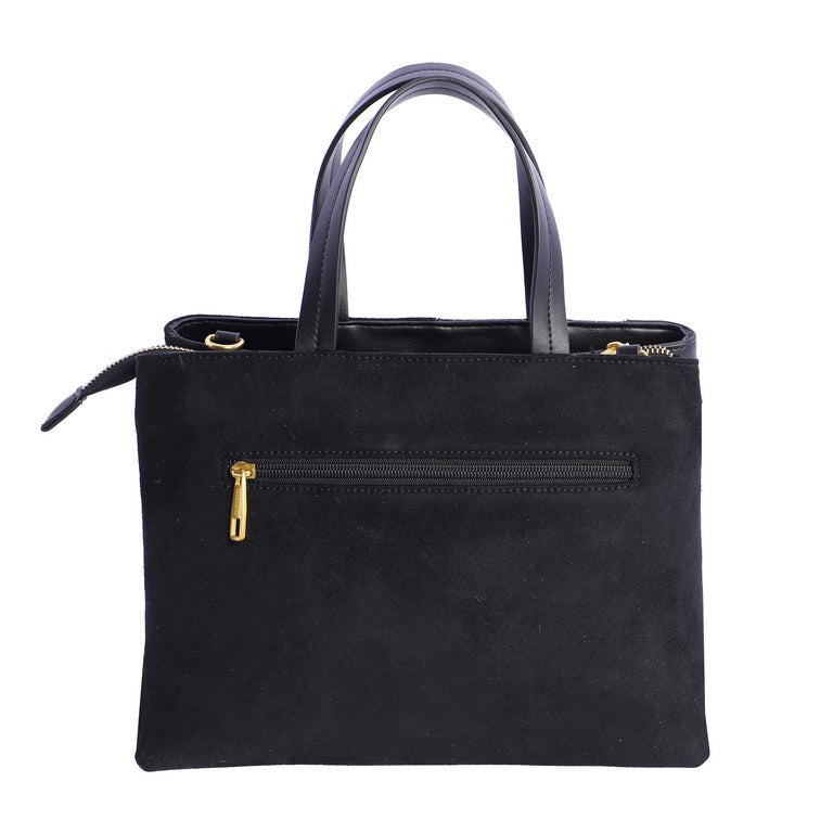Bolso de Mano Patchwork con Efecto Serpiente, color negro