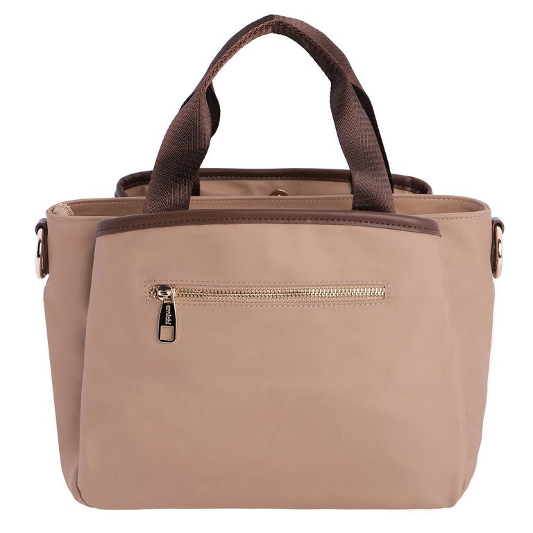 Bolso de Mano con Detalles en Contraste y Bandolera, color beige