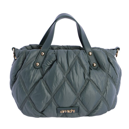 Bolso Acolchado de Rombos con Asas y Bandolera, color verde