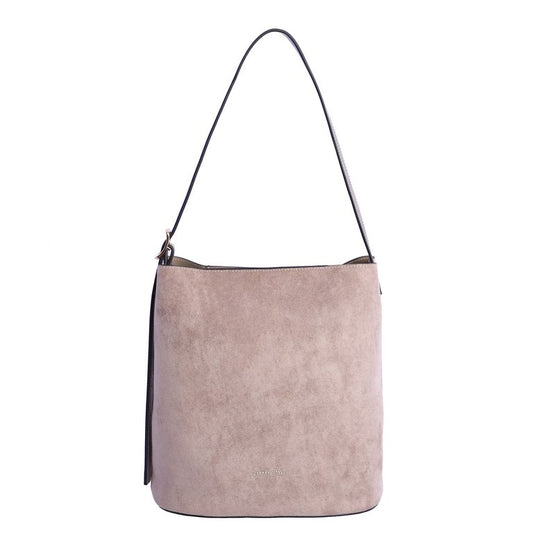 Bolso Saco Efecto Ante con Asa Fina, color taupe