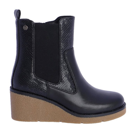 Botines de Cuña Negros con Elásticos y Detalle Grabado