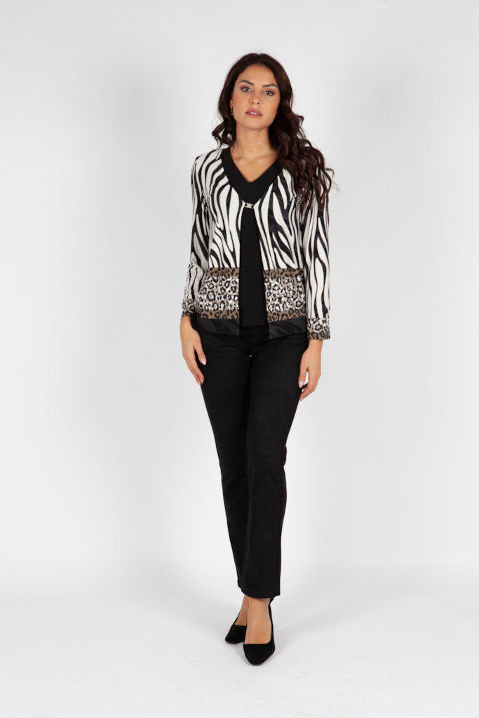 Jersey Efecto 2 en 1 con Chaqueta Estampada de Cebra y Leopardo