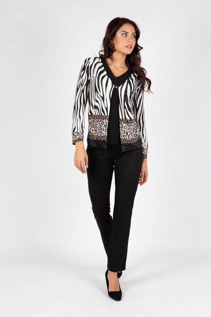 Jersey Efecto 2 en 1 con Chaqueta Estampada de Cebra y Leopardo