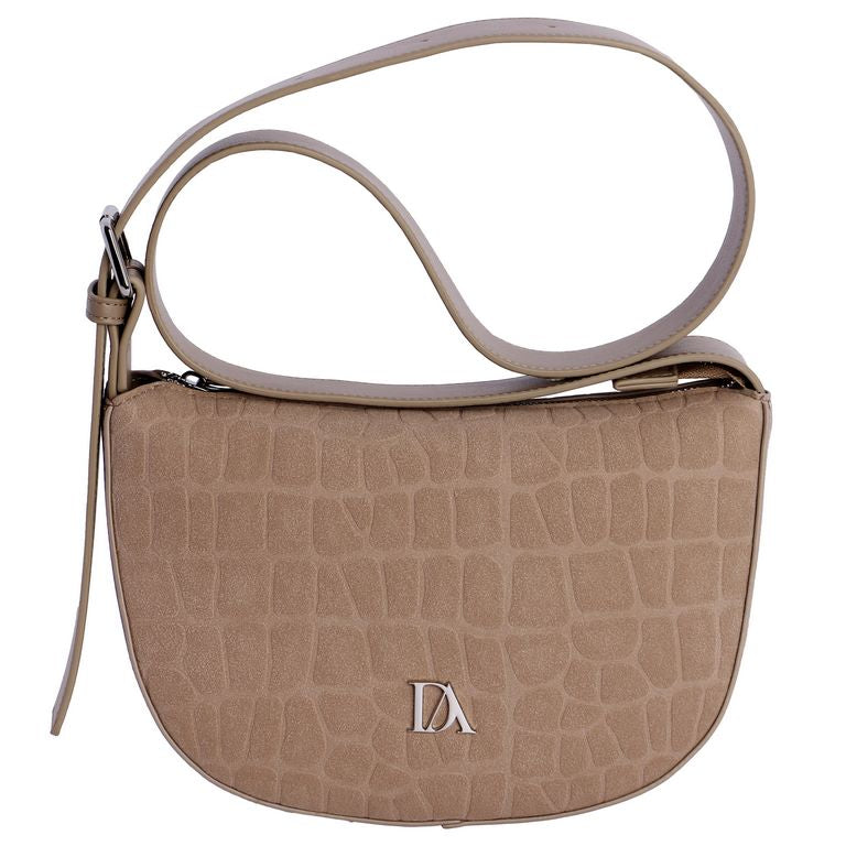 Bolso de Media Luna Efecto Coco con Asa Ancha Regulable, color beige
