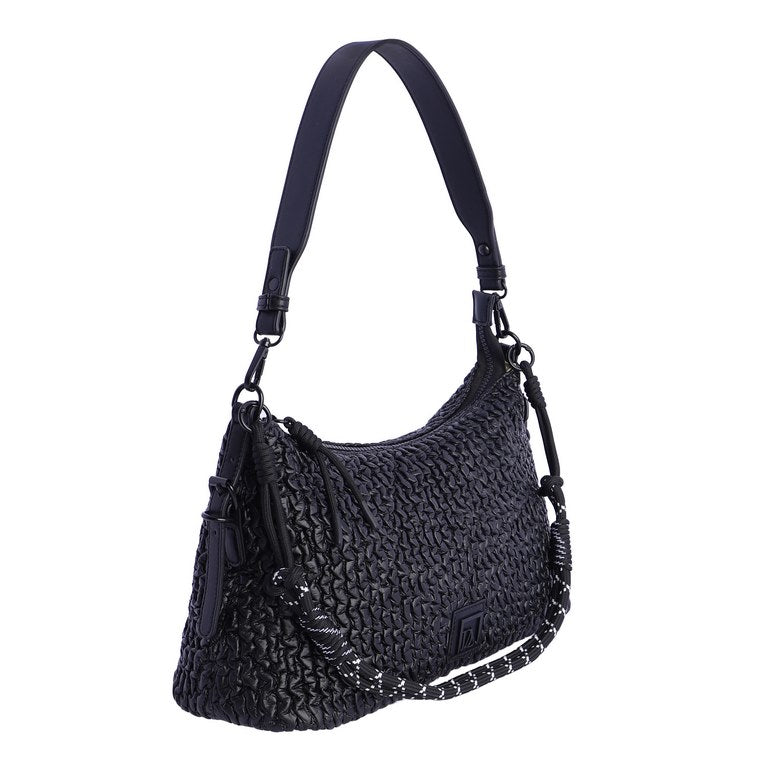 Bolso de Hombro de Textura Trenzada con Cadena, color negro