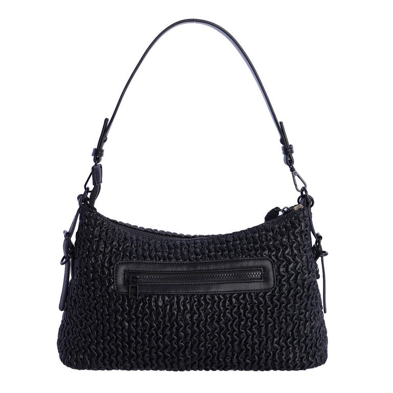 Bolso de Hombro de Textura Trenzada con Cadena, color negro