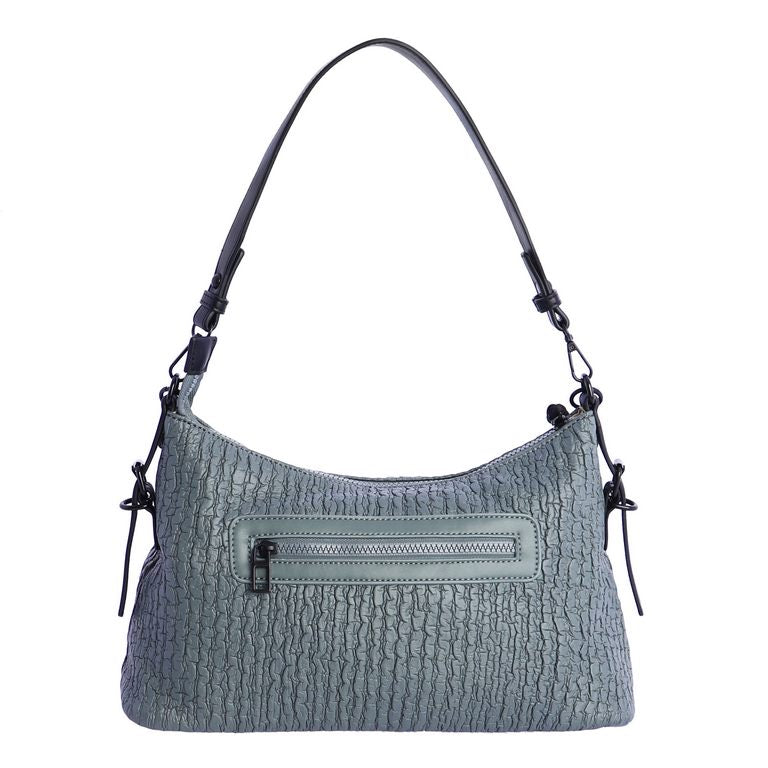 Bolso de Hombro de Textura Trenzada con Cadena, color verde azulado