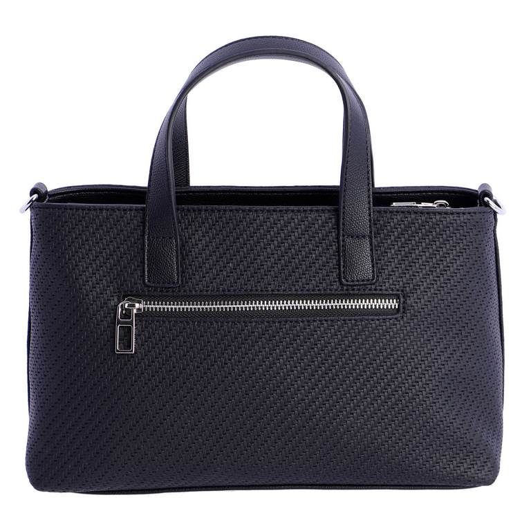 Bolso de Mano Estructurado con Textura Grabada y Placa Logo, color negro