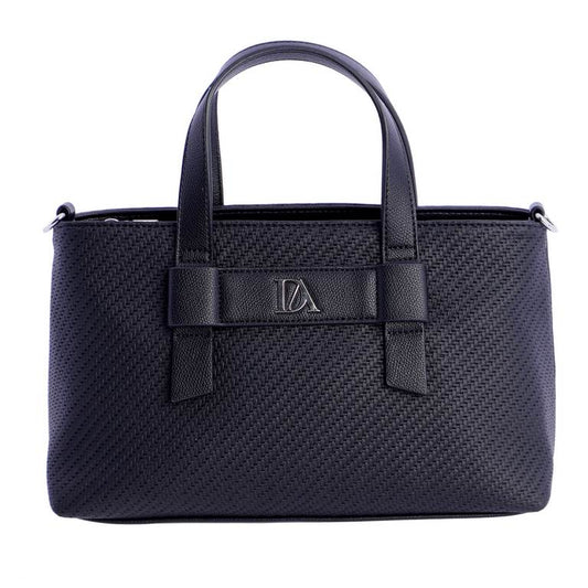 Bolso de Mano Estructurado con Textura Grabada y Placa Logo, color negro