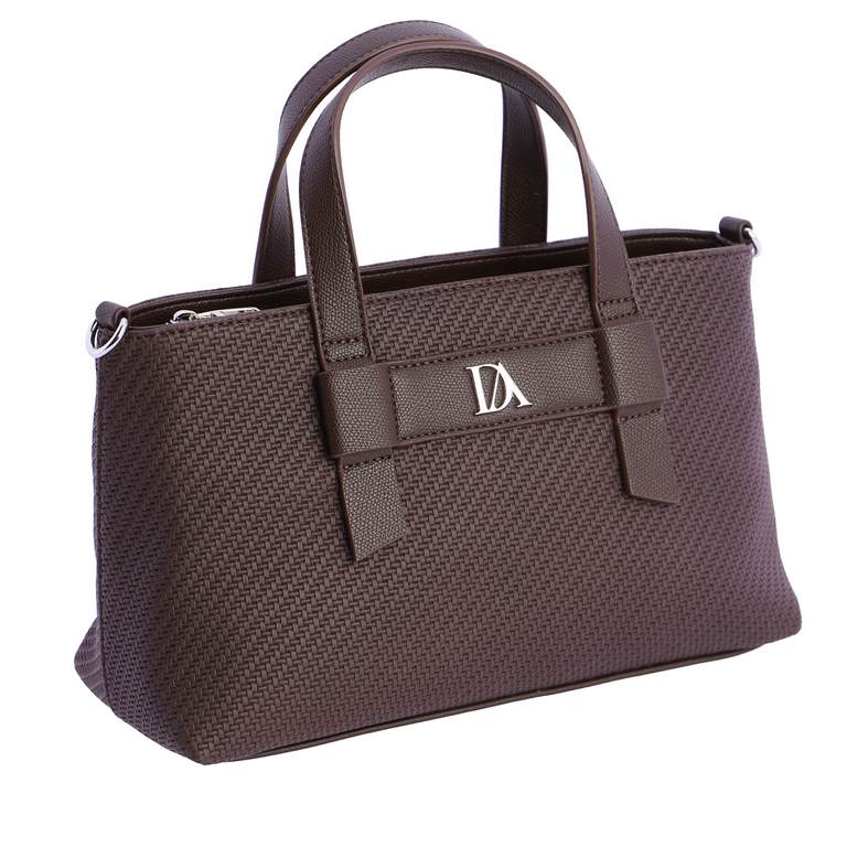 Bolso de Mano Estructurado con Textura Grabada y Placa Logo, color marrón