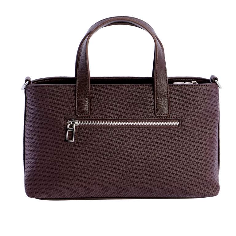 Bolso de Mano Estructurado con Textura Grabada y Placa Logo, color marrón