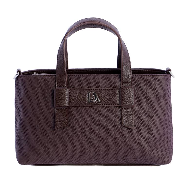 Bolso de Mano Estructurado con Textura Grabada y Placa Logo, color marrón