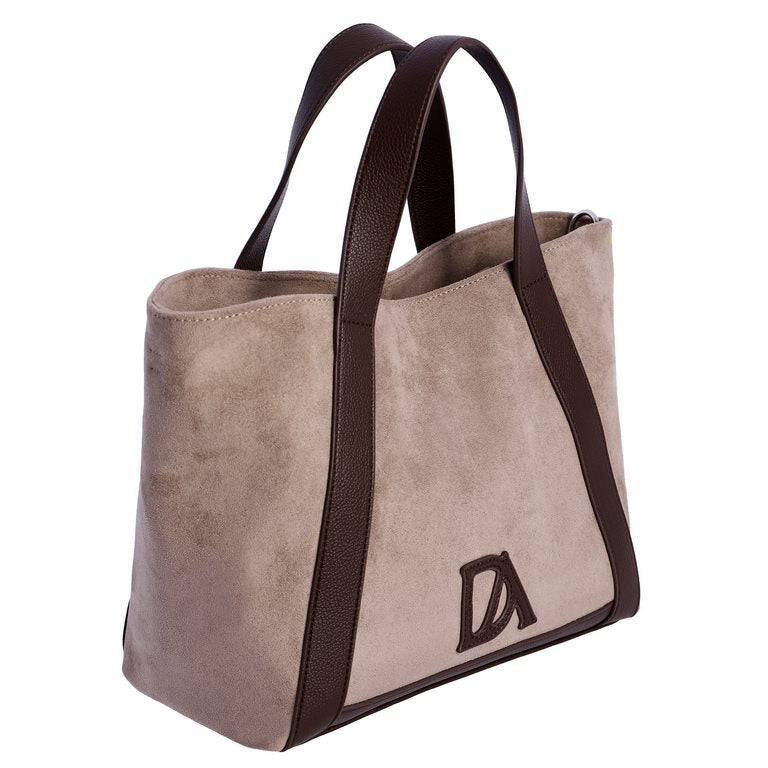 Bolso Shopper Efecto Ante con Asas en Contraste, color taupe
