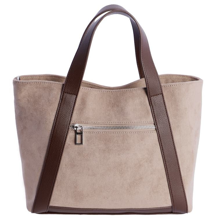 Bolso Shopper Efecto Ante con Asas en Contraste, color taupe