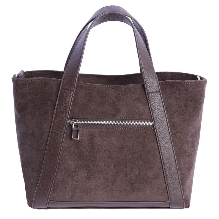 Bolso Shopper Efecto Ante con Asas en Contraste, color marrón