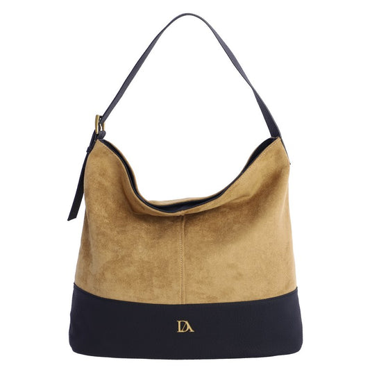 Bolso de Hombro Bicolor Efecto Ante, color camel