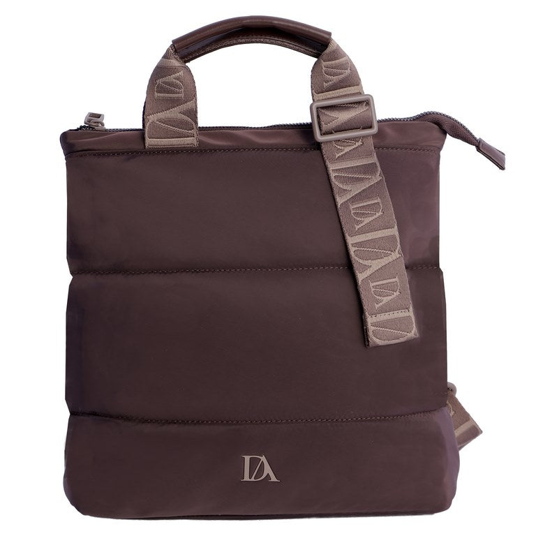 Mochila Acolchada con Asas Logo y Bolsillo Delantero, color marrón