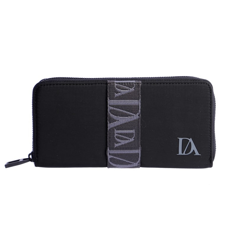 Cartera con Cremallera y Cinta Logo, color negro