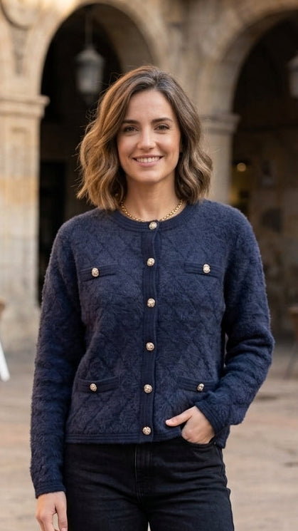 Chaqueta de Punto Estilo Chic con Botones Metalizados