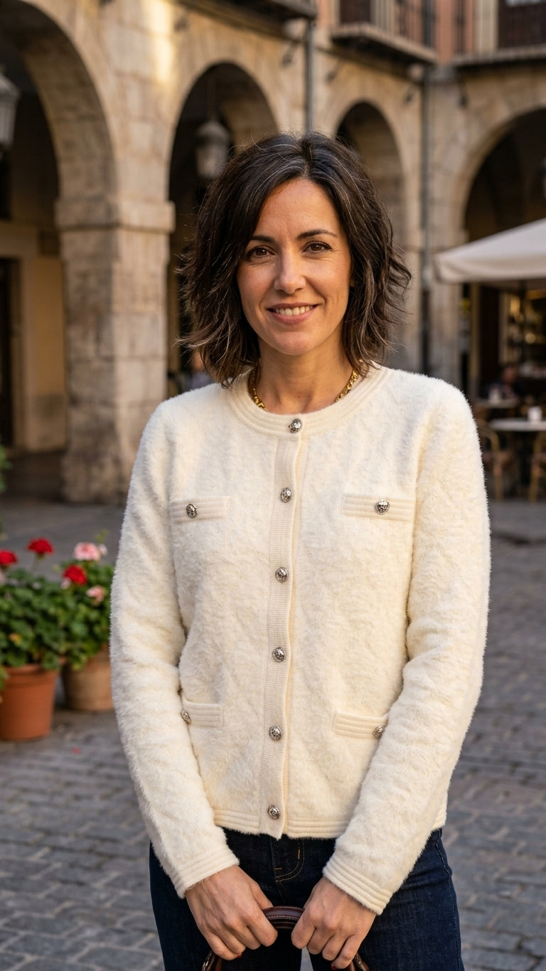 Chaqueta de Punto Estilo Chic con Botones Metalizados