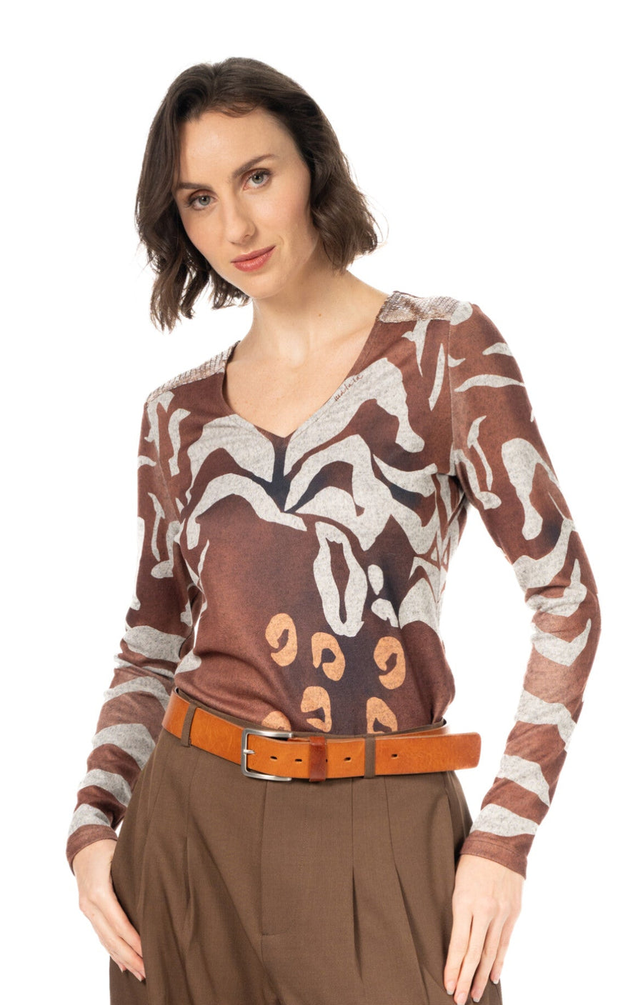 Camiseta de Manga Larga en Tacto Cálido con Estampado Animal Chic