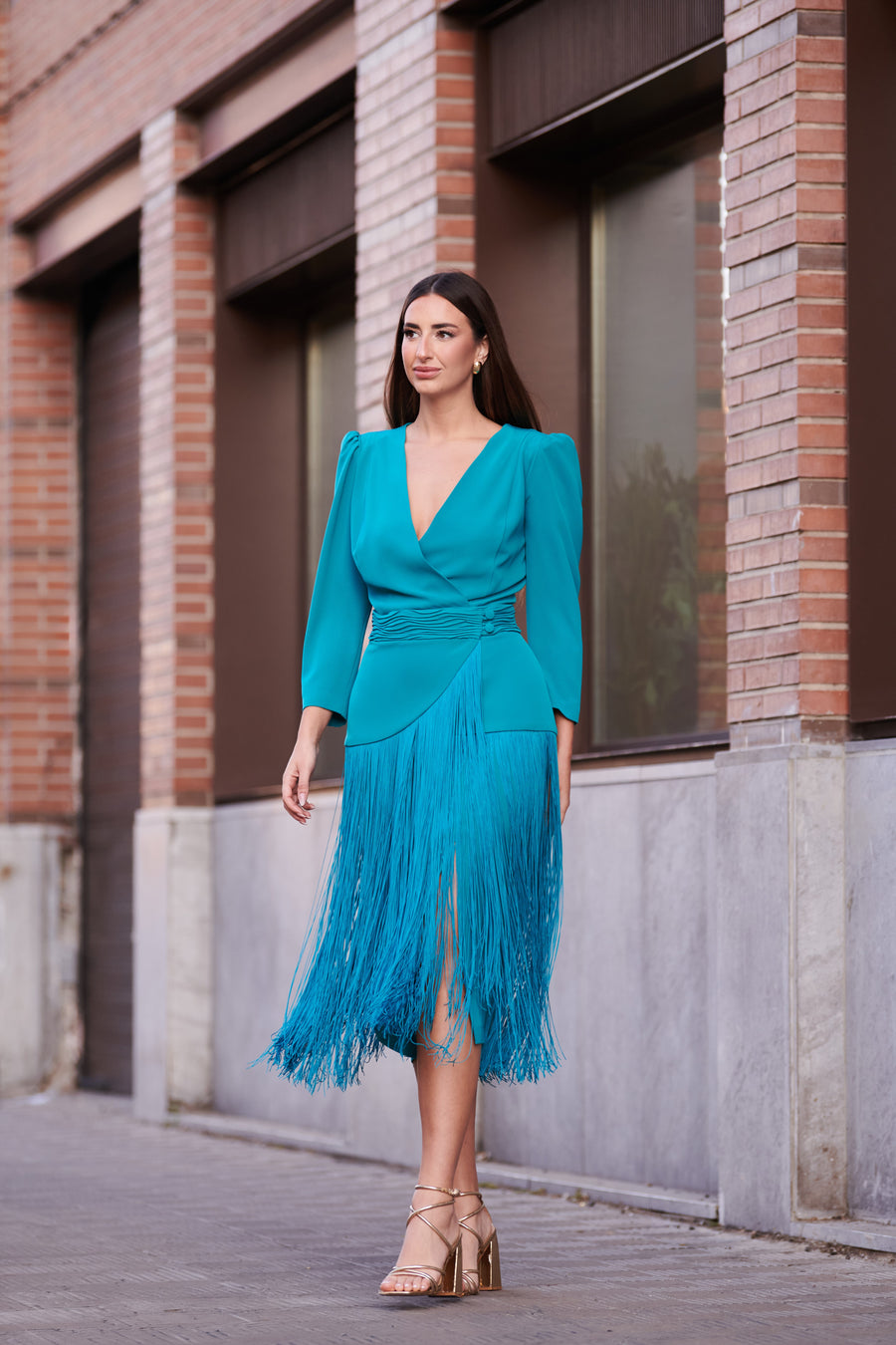 Vestido Midi 2 en 1 con Pieza Desmontable de Flecos
