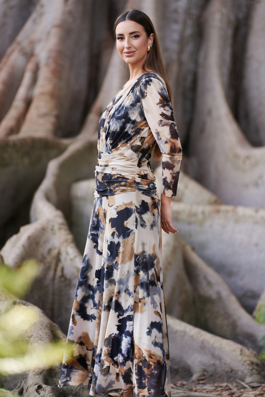 Vestido Midi de Tul Elástico con Estampado Acuarela