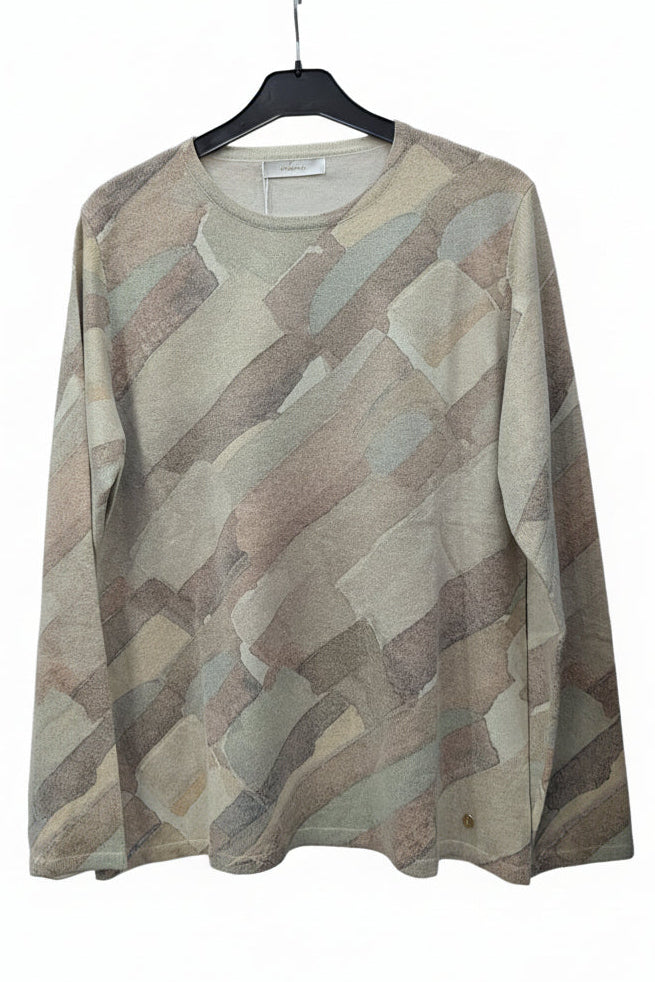 Jersey Fino de Punto Ligero con Estampado Abstracto y Destellos Dorados