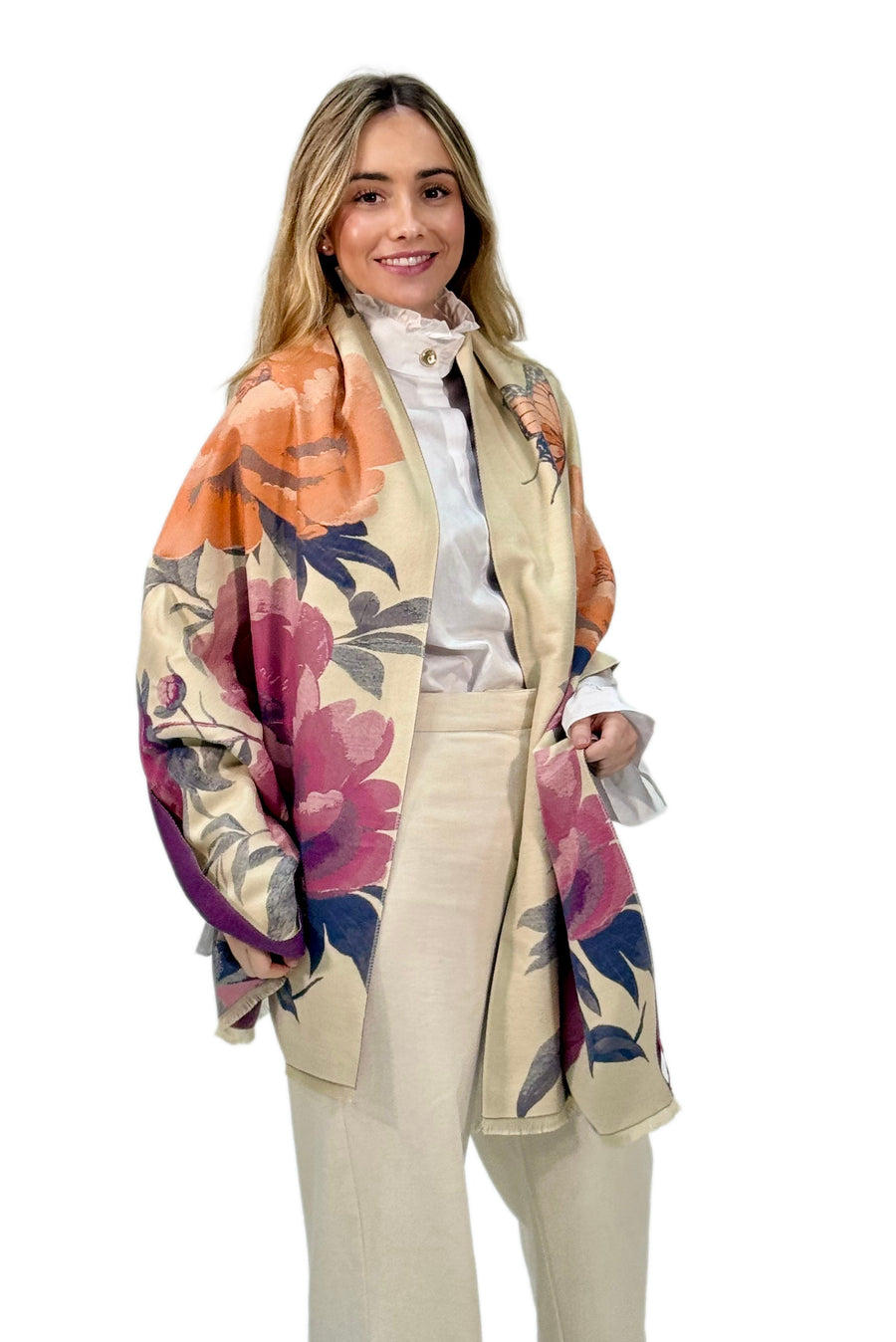 Pashmina floral maxi en color rosa