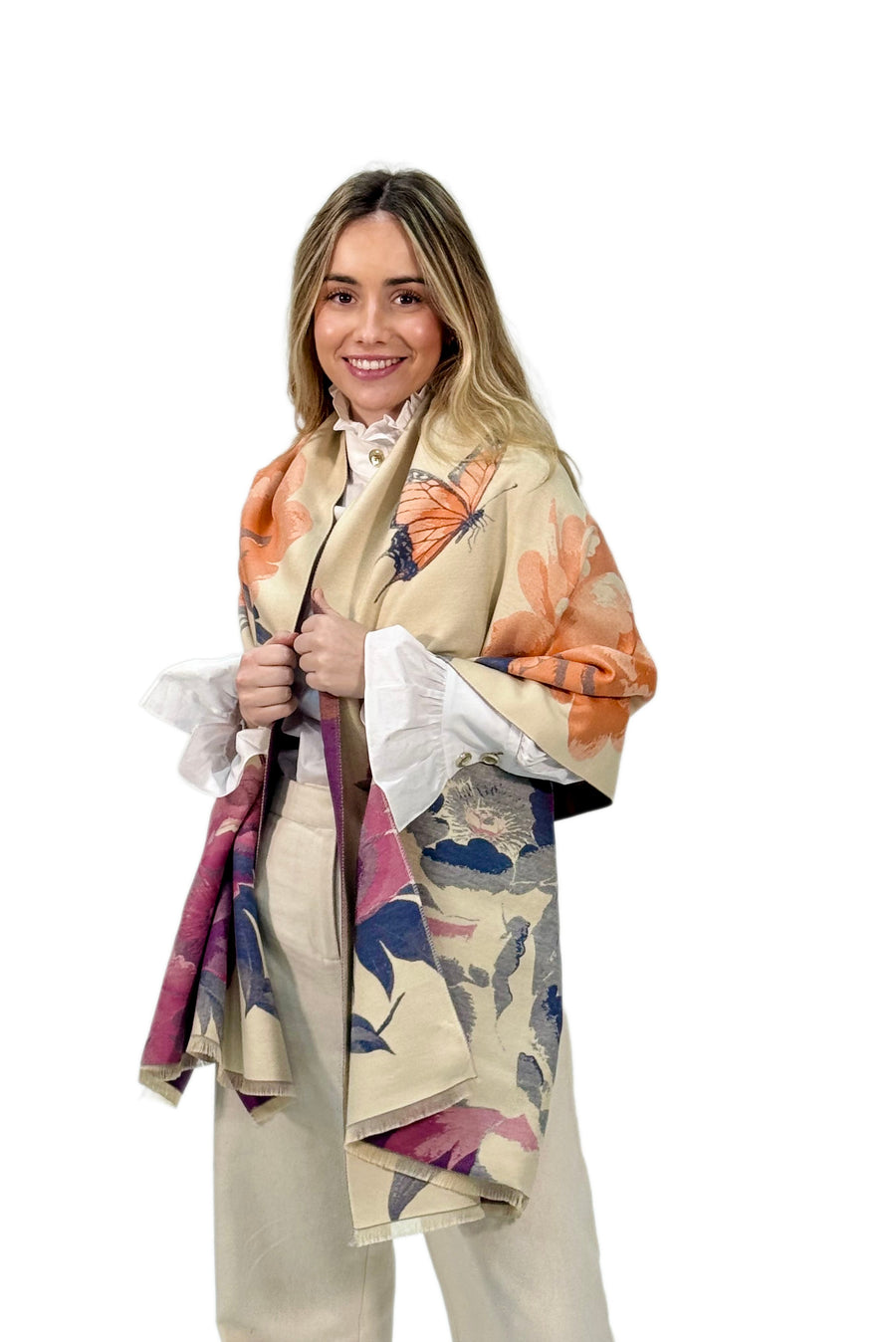Pashmina floral maxi en color rosa