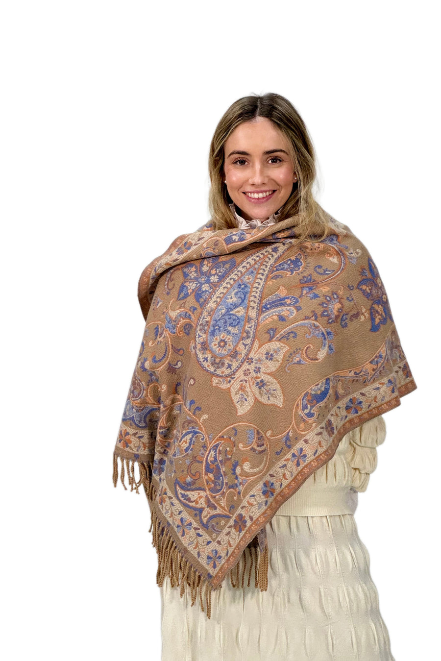 Pashmina con Estampado Cachemira y Flecos