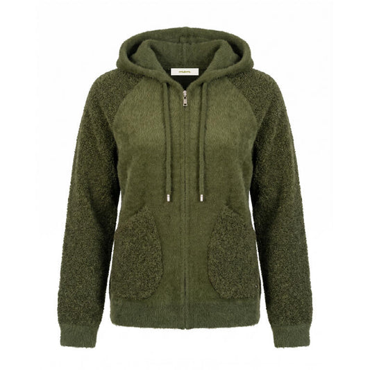 Chaqueta de Punto con Capucha Verde Caqui