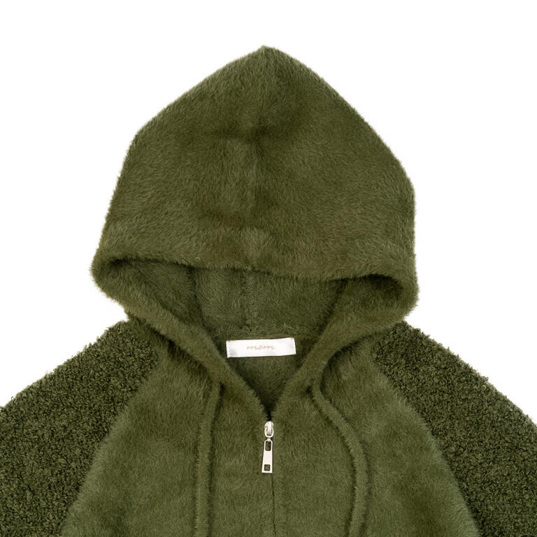 Chaqueta de Punto con Capucha Verde Caqui