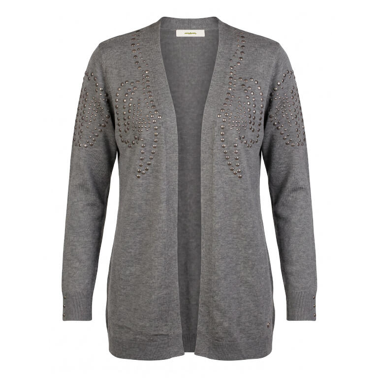Chaqueta de Punto Larga Gris con Tachuelas
