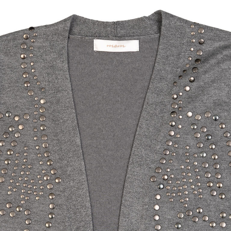 Chaqueta de Punto Larga Gris con Tachuelas