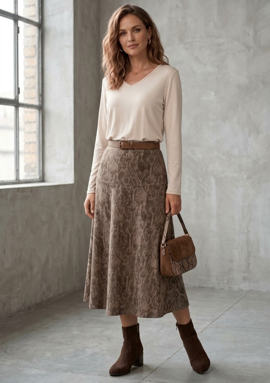 Falda Midi Estampado Serpiente