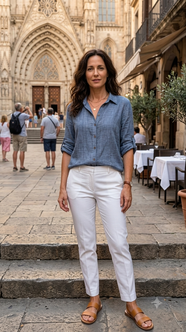 Túnica Tejido Azul Denim con Mangas Ajustables