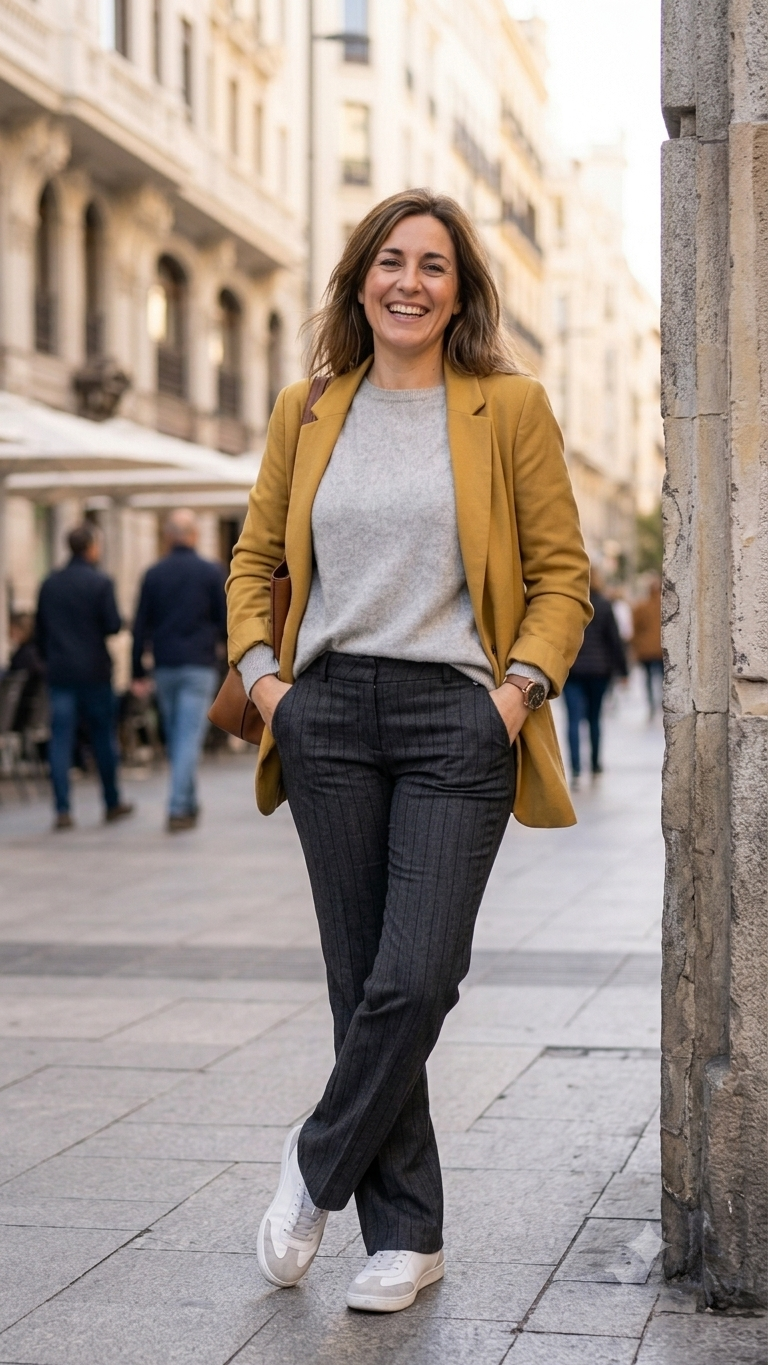 Pantalón Recto Gris Marengo con Raya Diplomática