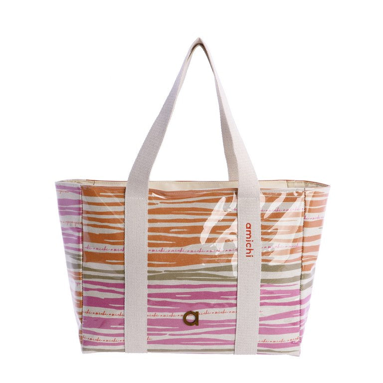 Bolso de Playa Plastificado Amichi – Estampado Rayas Multicolor