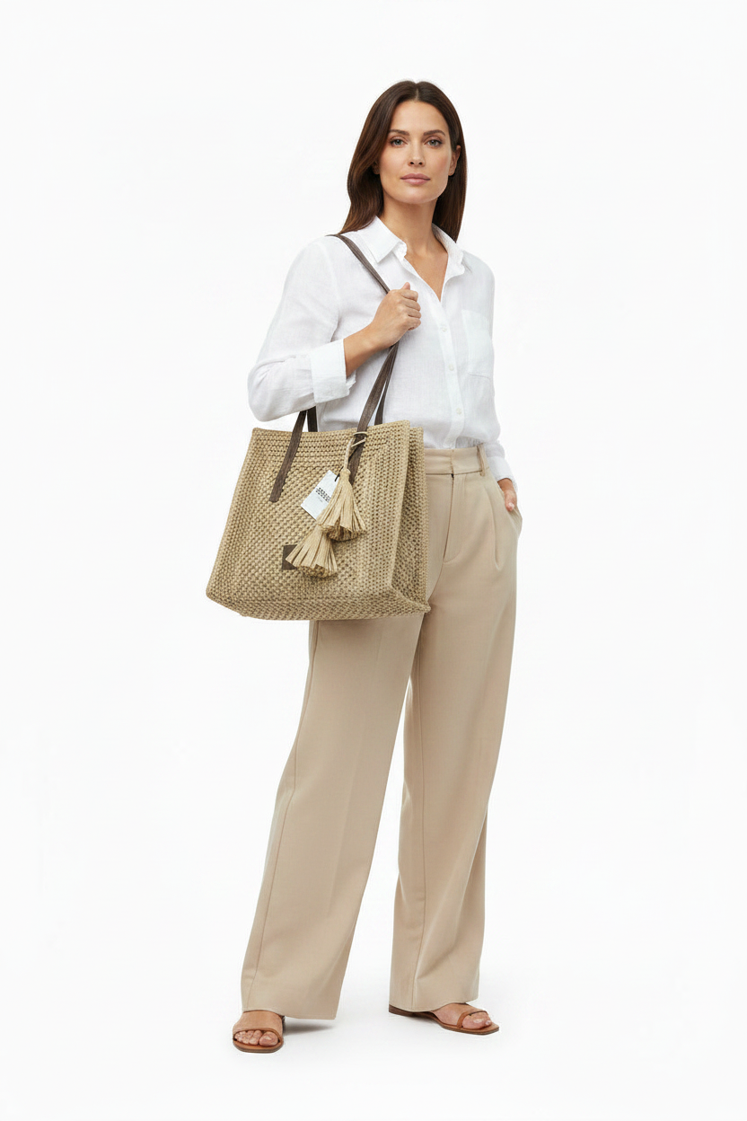 Bolso shopper de rafia Amichi