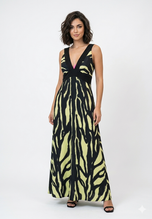 Maxi Vestido Corte Imperio "Ébano y Lima"