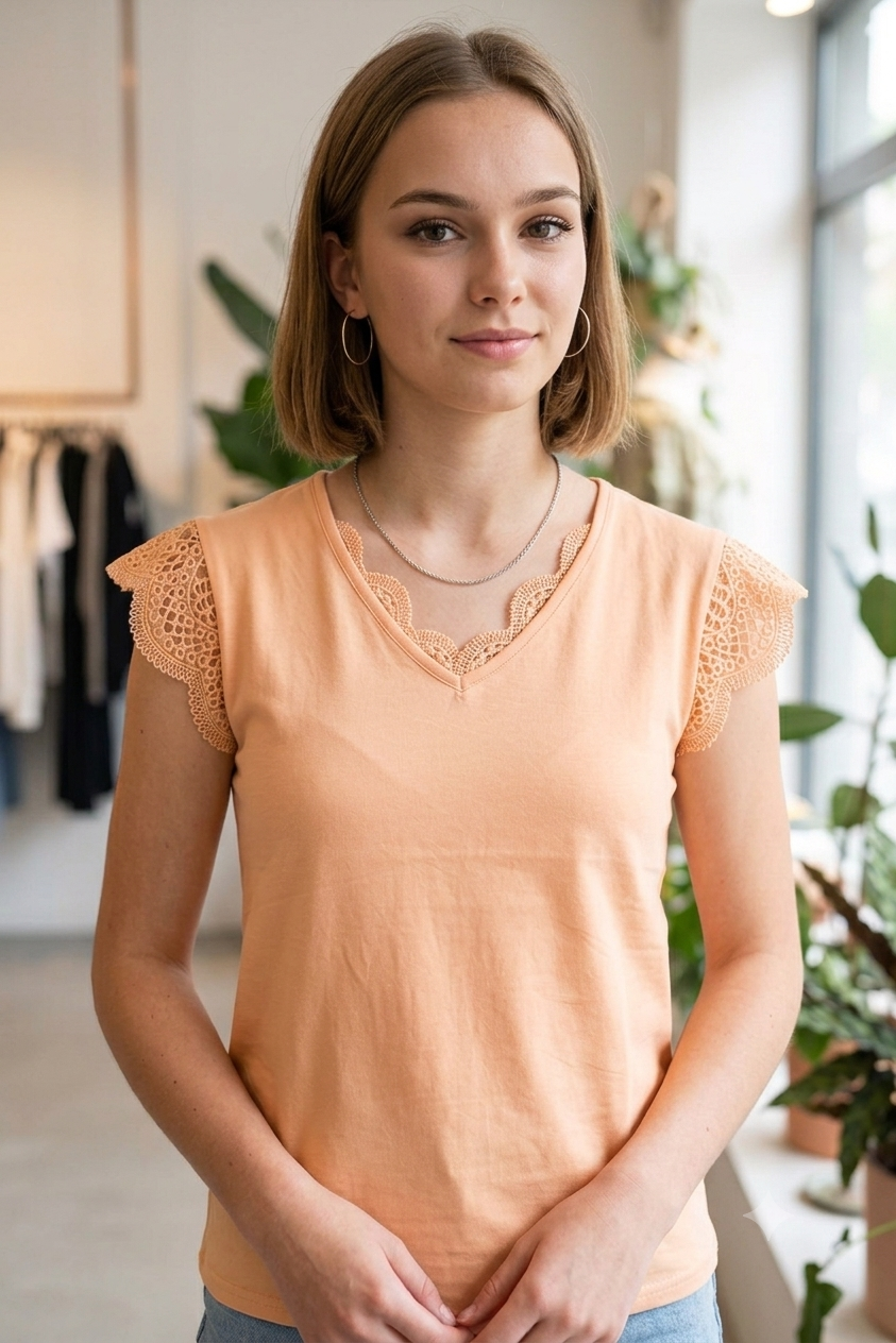 Camiseta con Detalles de Guipur