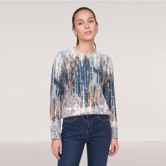 Jersey Fino de Manga Larga con Estampado Artístico Pincelado