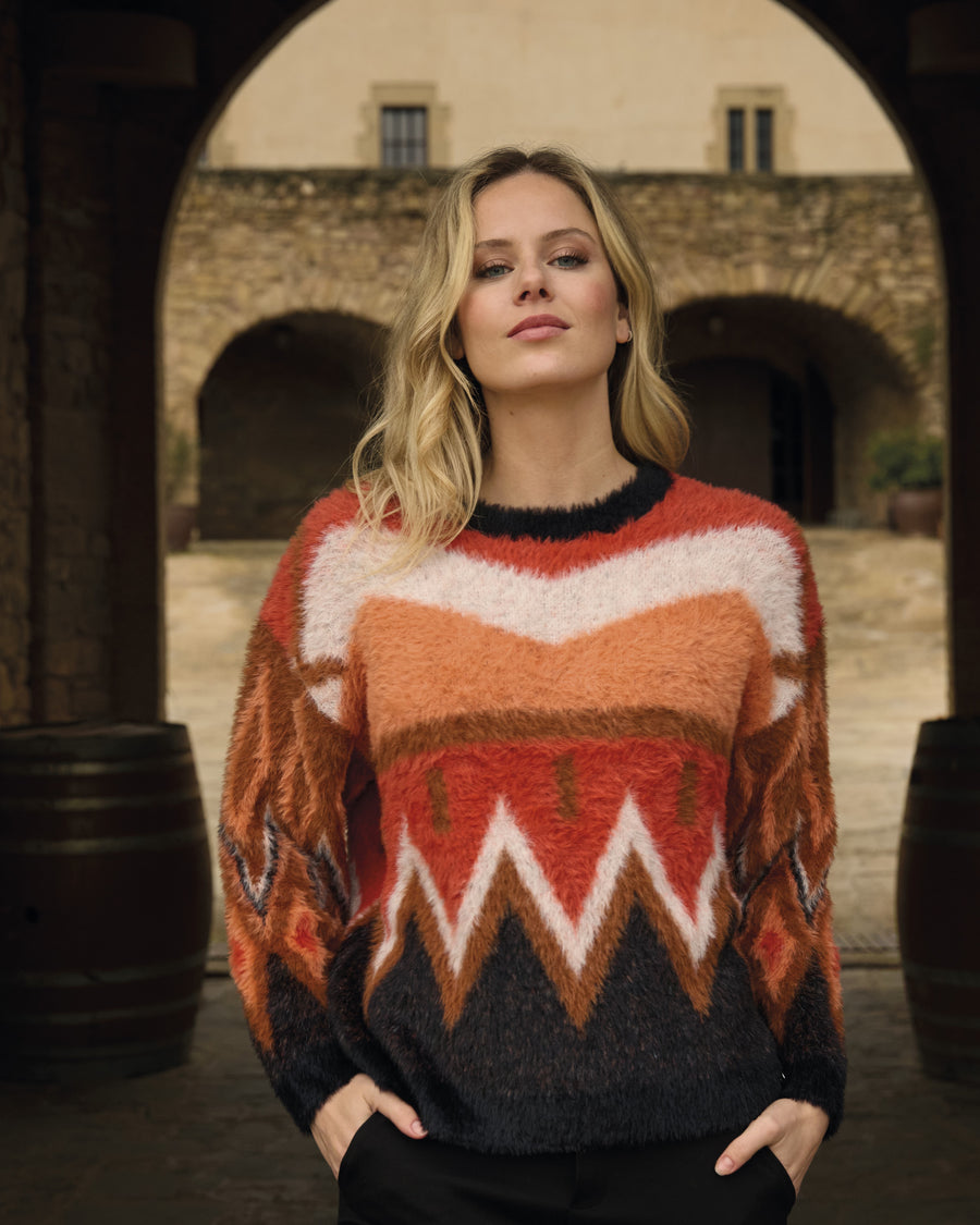 Jersey de Punto Esponjoso con Estampado Geométrico