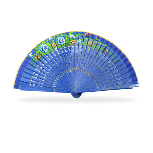 Abanico Madera Pintado a Mano 2 caras, 23 cm