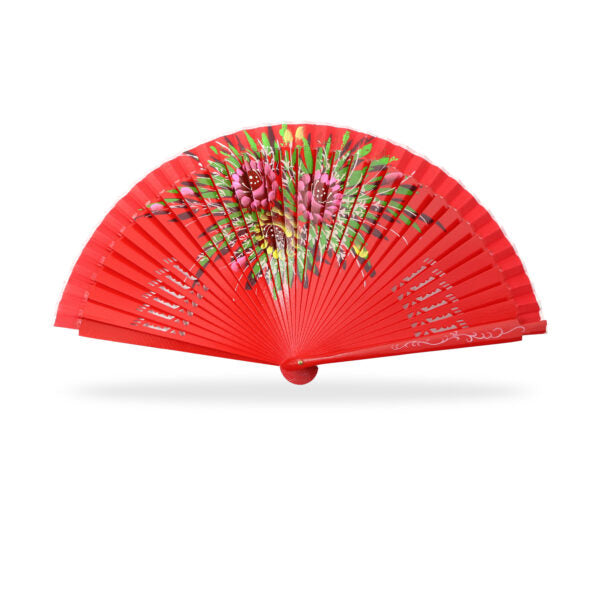 Abanico Madera Pintado a Mano 2 caras, 23 cm