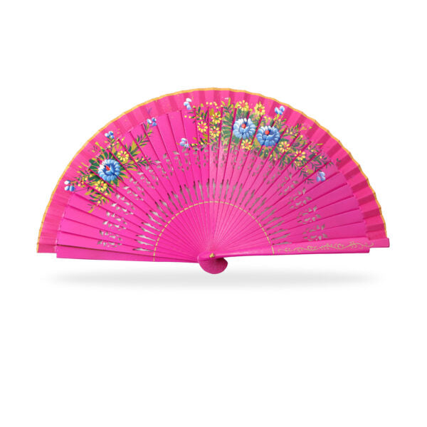 Abanico Madera Pintado a Mano 2 caras, 23 cm