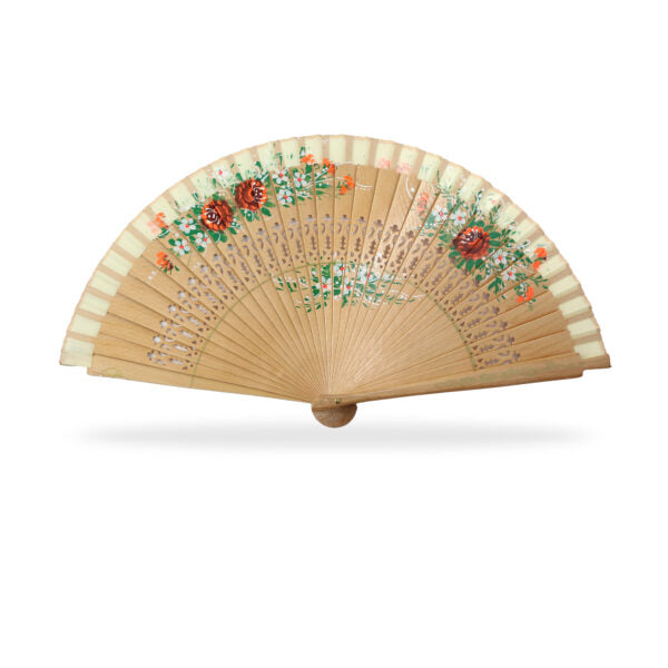 Abanico Madera Pintado a Mano 2 caras, 23 cm